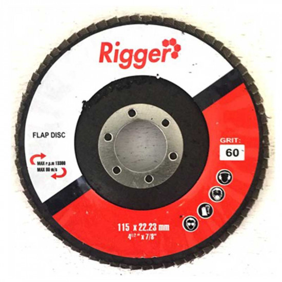 RIGGER Abrasive Diy Flap Disc 115mm X 22.23mm - 60 Grit RIGGER Abrasive Diy Flap Disc 115mm X 22.23mm - 60 Grit