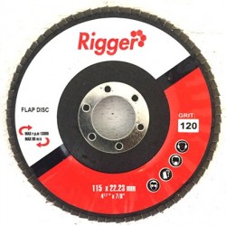 RIGGER Abrasive Diy Flap Disc 115mm X 22.23mm - 120 Grit