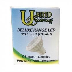 United Electricalglobe Downlight Led 6w 230v Warm/w Gu10 350lm 30000hrs