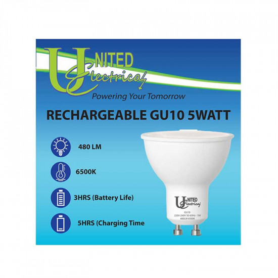 United Electrical 5 Watt Gu10 A65 Rechargeable Bulb Cool White United Electrical 5 Watt Gu10 A65 Rechargeable Bulb Cool White