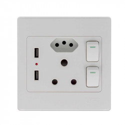 United Electrical Double Wall Switch Socket With Euro + 2 Usb Ports 4x4
