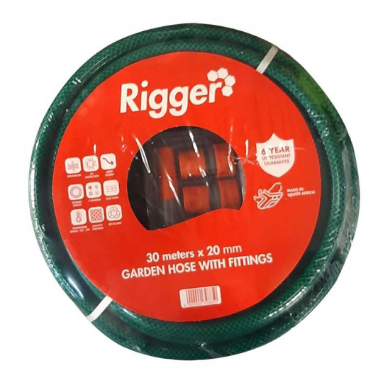 RIGGER Garden Hose Reinforced 6 Year 20mm X 30mt With Fittings RIGGER Garden Hose Reinforced 6 Year 20mm X 30mt With Fittings