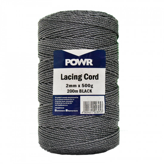 POWR Lacing Cord Black 2mm X 500g