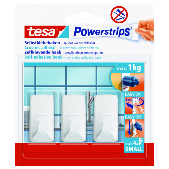TESA Powerstrips Hooks Small Rectangular 3 Hooks/ 4 Strips White (ip 6) TESA Powerstrips Hooks Small Rectangular 3 Hooks/ 4 Strips White (ip 6)