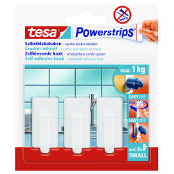 TESA Powerstrips Hooks Small Rectangular Classic 3 Hooks/ 4 Strips White (ip 6)