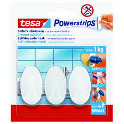 TESA Powerstrips Hooks Small Oval 3 Hooks/ 4 Strips White (ip 6)