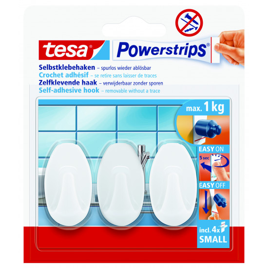 TESA Powerstrips Hooks Small Oval 3 Hooks/ 4 Strips White (ip 6) TESA Powerstrips Hooks Small Oval 3 Hooks/ 4 Strips White (ip 6)
