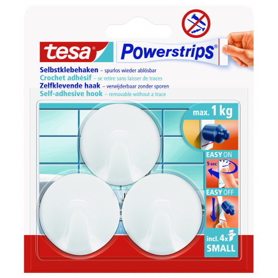 TESA Powerstrips Hooks Small Round 3 Hooks/ 4 Strips White (ip 6) TESA Powerstrips Hooks Small Round 3 Hooks/ 4 Strips White (ip 6)