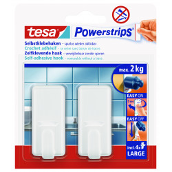 TESA Powerstrips Hooks Large Rectangular Classic 2 Hooks/ 4 Strips White (ip 6)