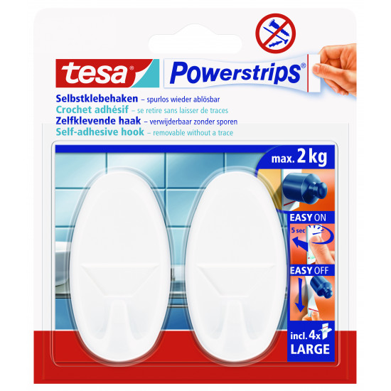 TESA Powerstrips Hooks Large Oval 2 Hooks/ 4 Strips White (ip 6) TESA Powerstrips Hooks Large Oval 2 Hooks/ 4 Strips White (ip 6)