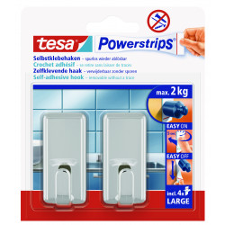 TESA Powerstrips Hooks Large Rectangular Classic 2 Hooks/ 4 Strips Chrome (ip 6)