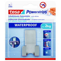 TESA Powerstrips Waterproof Razorholder Metal 1 Hook/ 2 Strips Stainless Steel