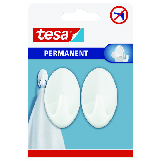 TESA Permanent Hooks Oval L White 2 Hooks Whiite TESA Permanent Hooks Oval L White 2 Hooks Whiite