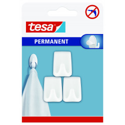 TESA Permanent Hooks Rectangular S White 3 Hooks/ 4 Strips White