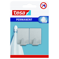 TESA Permanent Hooks Rectangular L Metal 2 Hooks Stainless Steel
