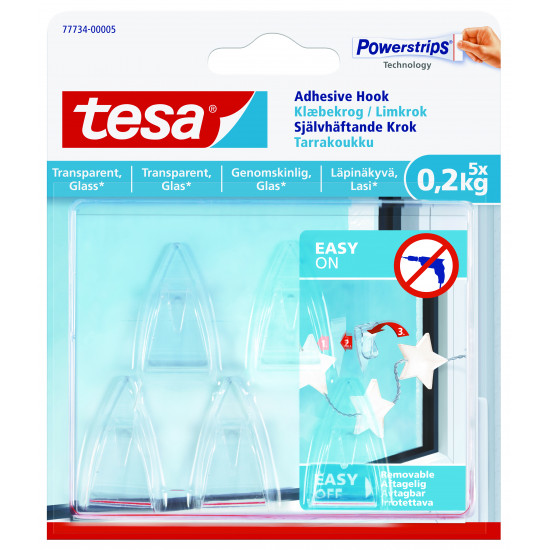 TESA Adhesive Hooks- Transparent Surface Small 5 Hooks (ip 10) TESA Adhesive Hooks- Transparent Surface Small 5 Hooks (ip 10)
