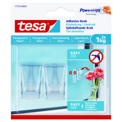 TESA Adhesive Hooks- Transparent Surface Large 2 Hooks/ 3 Strips (ip 8)