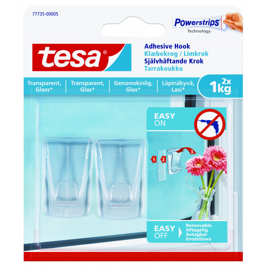 TESA Adhesive Hooks- Transparent Surface Large 2 Hooks/ 3 Strips (ip 8) TESA Adhesive Hooks- Transparent Surface Large 2 Hooks/ 3 Strips (ip 8)