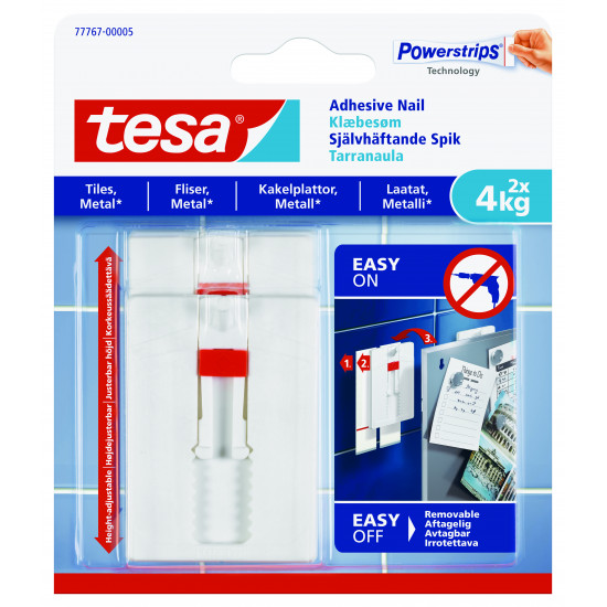 TESA Adhesive Nail Adjustable 4kg - Tiles 2 Hooks/ 6 Strips (ip 8) TESA Adhesive Nail Adjustable 4kg - Tiles 2 Hooks/ 6 Strips (ip 8)