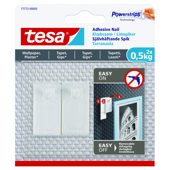 TESA Adhesive Nail 0,5kg - Sensitive Surface 2 Hooks/ 3 Strips TESA Adhesive Nail 0,5kg - Sensitive Surface 2 Hooks/ 3 Strips