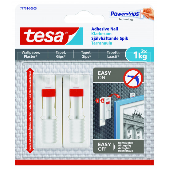 TESA Adhesive Nail Adjustable 1kg - Sensitive Surface 2 Hooks/ 3 Strips (ip 8) TESA Adhesive Nail Adjustable 1kg - Sensitive Surface 2 Hooks/ 3 Strips (ip 8)