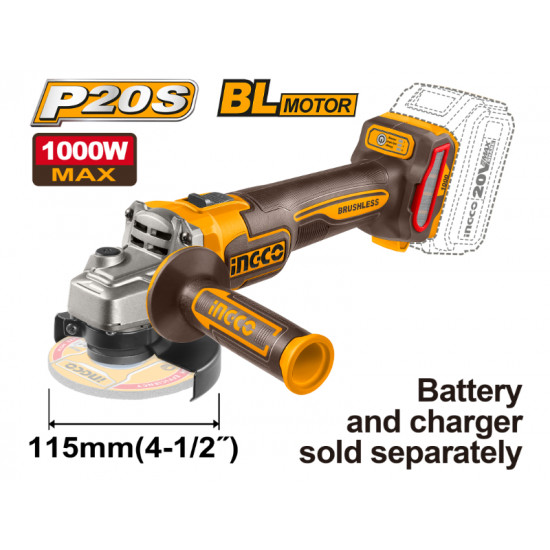 20v Ps+ C/l B/l Angle Grinder 1000w No B/c Box