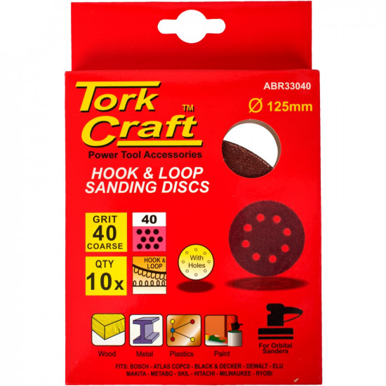 Sanding Disc 125mm 40 Grit With Holes 10/pk Hook And Loop Sanding Disc 125mm 40 Grit With Holes 10/pk Hook And Loop