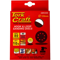 S&ing Disc 125mm 80 Grit With Holes 10/pk Hook And Loop