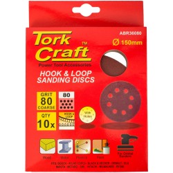 S&ing Disc 150mm 80 Grit With Holes 10/pk Hook And Loop