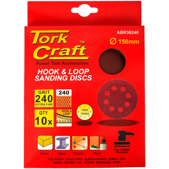 Sanding Disc 150mm 240 Grit With Holes 10/pk Hook And Loop Sanding Disc 150mm 240 Grit With Holes 10/pk Hook And Loop