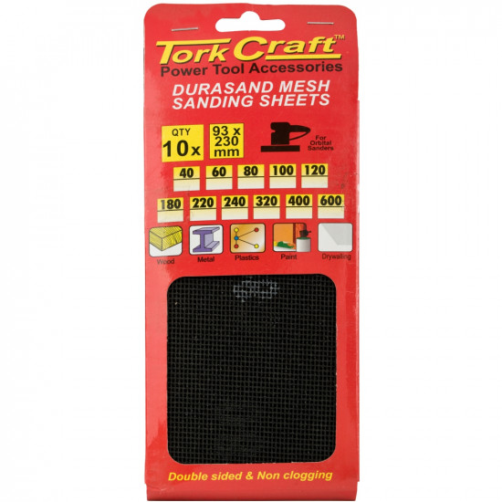 Durasand Mesh Sanding Sheet 40grit 93 X 230mm 10pc Per Pack Durasand Mesh Sanding Sheet 40grit 93 X 230mm 10pc Per Pack