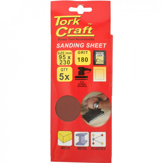 Sanding Sheet Orb 95 X 230mm 180gr Hook And Loop No Holes 5/pk Sanding Sheet Orb 95 X 230mm 180gr Hook And Loop No Holes 5/pk