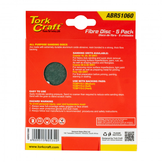 Fibre Disc 115mm 60 Grit 5/pack Fibre Disc 115mm 60 Grit 5/pack