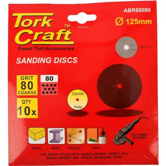Sanding Disc 125mm 80 Grit Centre Hole 10/pk Sanding Disc 125mm 80 Grit Centre Hole 10/pk
