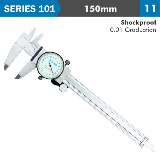 Dial Caliper 150mm 0.03mm Acc. 0.01mm Grad. S/steel Shockproof Dial Caliper 150mm 0.03mm Acc. 0.01mm Grad. S/steel Shockproof