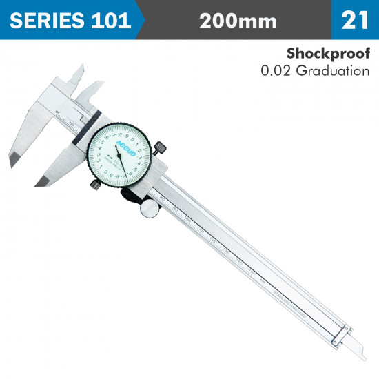 Dial Caliper 200mm 0.03mm Acc. 0.02mm Grad. S/steel Shockproof Dial Caliper 200mm 0.03mm Acc. 0.02mm Grad. S/steel Shockproof