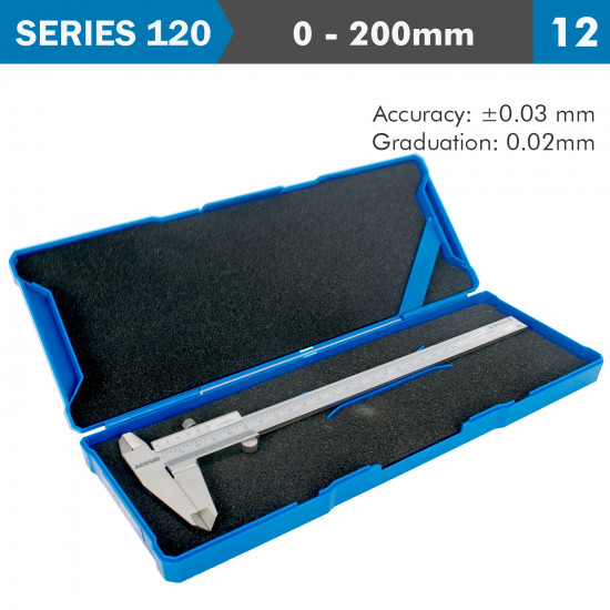 Vernier Caliper 200mm 0.03mm Acc. Din862 0.02mm Grad. S/steel Vernier Caliper 200mm 0.03mm Acc. Din862 0.02mm Grad. S/steel