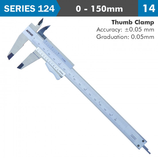Vernier Caliper 150mm Auto Thumb Clamp 0.05mm Acc. 0.05mm Grad. S/stee Vernier Caliper 150mm Auto Thumb Clamp 0.05mm Acc. 0.05mm Grad. S/stee