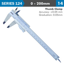 Vernier Caliper 200mm Auto Thumb Clamp 0.05mm Acc. 0.05mm Grad. S/stee