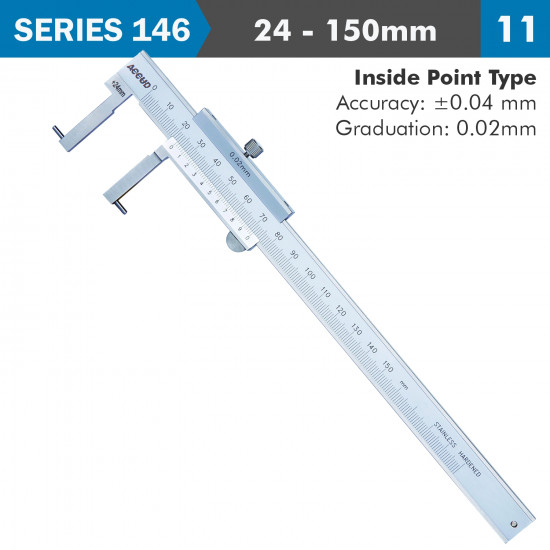Vernier Caliper 24-150mm 0.04mm Acc. 0.02mm Grad. Inside Point S/steel Vernier Caliper 24-150mm 0.04mm Acc. 0.02mm Grad. Inside Point S/steel