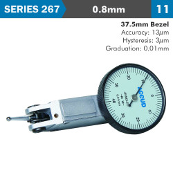 Dial Test Indicator 0.8mm 37.5mm Bezeld 0.013mm Acc. 0.01mm Grad