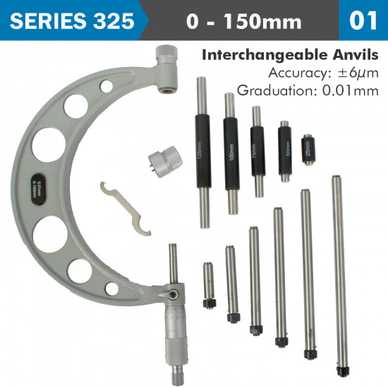Outside Micrometer 150mm 0.004mm Acc. 0.01mm Grad. With Interch. Anvil Outside Micrometer 150mm 0.004mm Acc. 0.01mm Grad. With Interch. Anvil