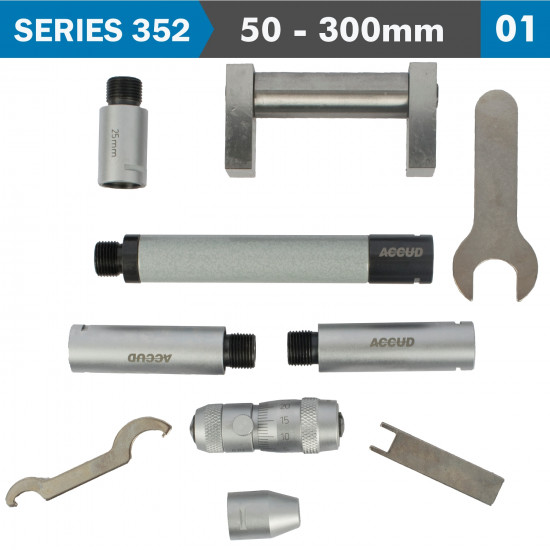 Tubular Inside Micrometer 50-300mm 0.01mm Grad. Extension Rods: 13, 25 Tubular Inside Micrometer 50-300mm 0.01mm Grad. Extension Rods: 13, 25