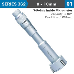 3 Points Inside Micrometer 8-10mm 0.004mm Acc. 0.001mm Grad.
