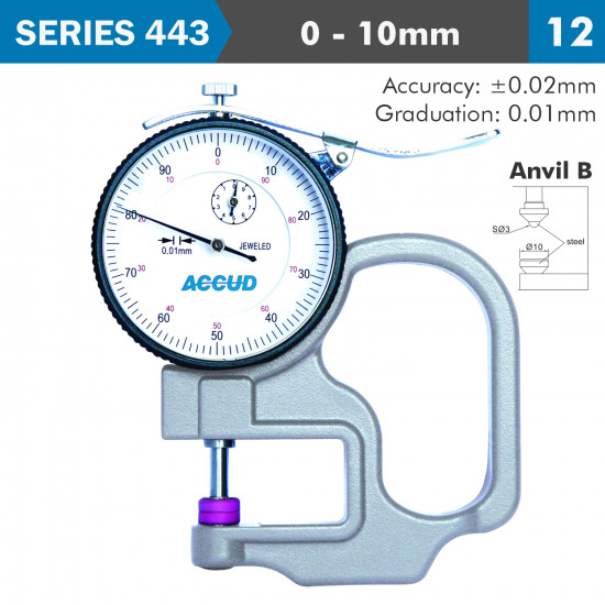 Thickness Gauge 10mm 0.02mm Acc. Steel Anvil 0.01mm Grad. Thickness Gauge 10mm 0.02mm Acc. Steel Anvil 0.01mm Grad.