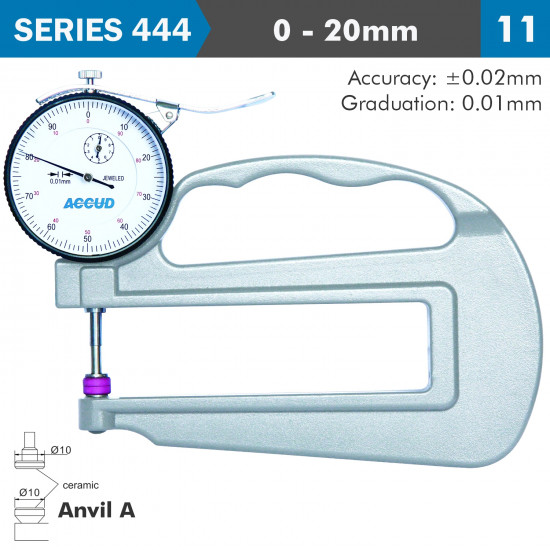 Thickness Gauge 20mm 0.03mm Acc. Large Depth Ceramic Anvil 0.01mm Grad Thickness Gauge 20mm 0.03mm Acc. Large Depth Ceramic Anvil 0.01mm Grad