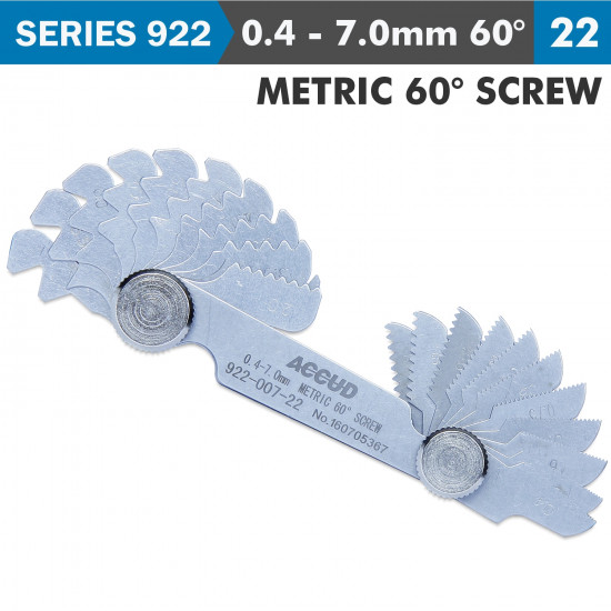 Pitch Gauge 0.4-7mm 22 Leaves Metric 60deg. Screw 0.07mm Acc. Pitch Gauge 0.4-7mm 22 Leaves Metric 60deg. Screw 0.07mm Acc.