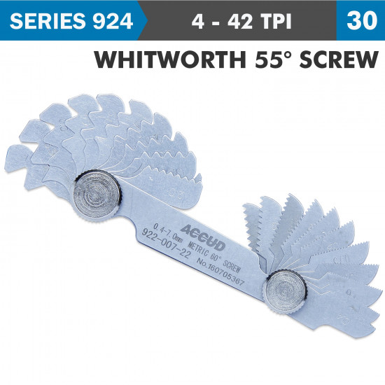 Pitch Gauge 4-42tpi 30 Leaves Whitworth 55deg. Screw 0.07mm Acc. Pitch Gauge 4-42tpi 30 Leaves Whitworth 55deg. Screw 0.07mm Acc.