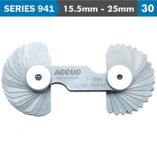 Radius Gauge 15.5-25mm 48 X 2 Leaves 0.03mm Acc. Concave & Convex Surf Radius Gauge 15.5-25mm 48 X 2 Leaves 0.03mm Acc. Concave & Convex Surf