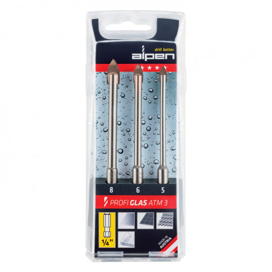 ALPEN Profi Glass Drill Bit Set 3 Piece Hex Shank 5 6 8mm